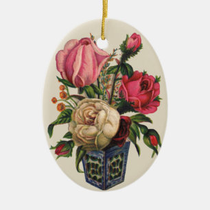 Roses Victorian flower floral rose bouquet Ceramic Ornament