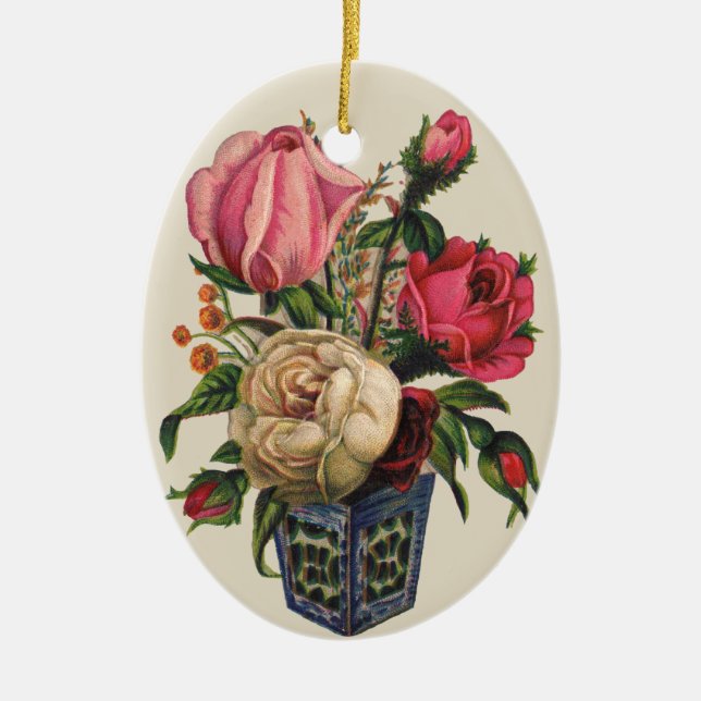 Roses Victorian flower floral rose bouquet Ceramic Ornament (Front)