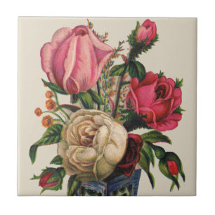 Roses Victorian flower floral rose bouquet Ceramic Tile