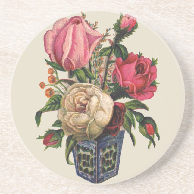 Roses Victorian flower floral rose bouquet Coaster (Front)