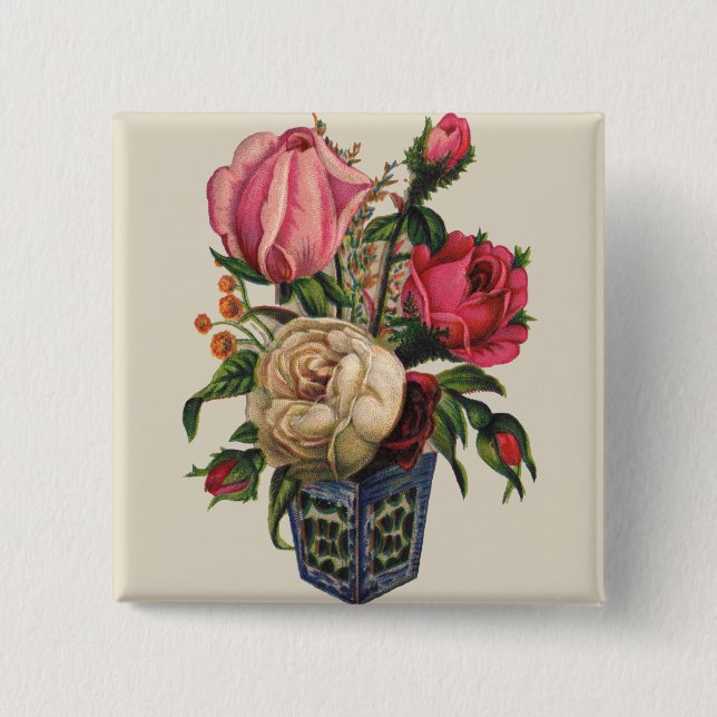 Roses Victorian flower floral rose bouquet Pinback Button (Front)