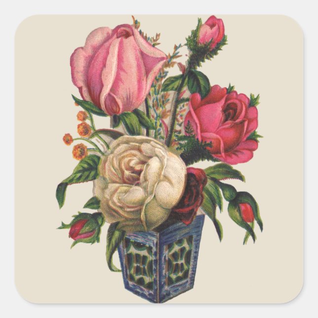 Roses Victorian flower floral rose bouquet Square Sticker (Front)