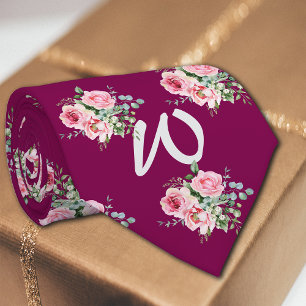 Roses Vintage Autumn Personalize Initial Neck Tie
