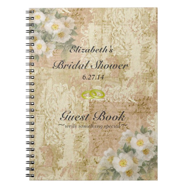 Roses-Vintage Bridal Shower Guest Book- Notebook (Front)