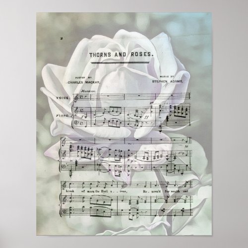 Roses Vintage Sheet Music Art Poster