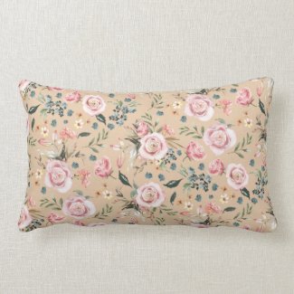 Roses Watercolor Blush Floral Print Lumbar Pillow