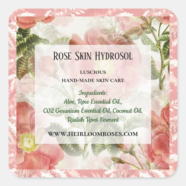 Roses Watercolor Botanical Ingredient Label (Front)