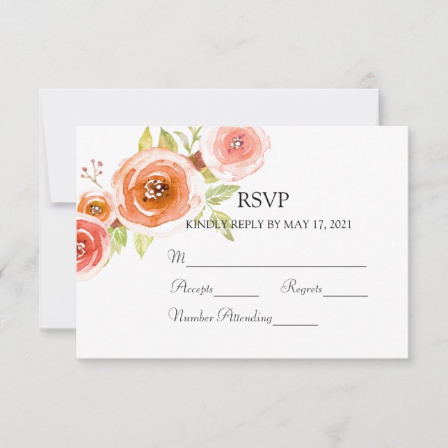 Roses Watercolor Floral Wedding RSVP Card (Front)