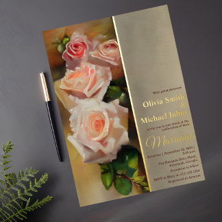 Roses Watercolor Romantic QR code Wedding Invite