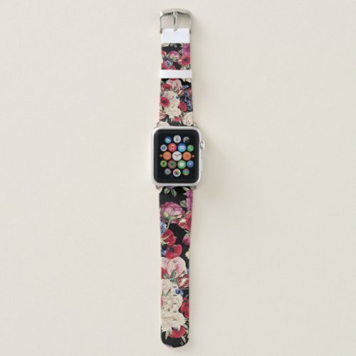 Roses Watercolor Seamless Floral Pattern Apple Watch Band