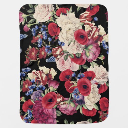 Roses Watercolor Seamless Floral Pattern Baby Blanket