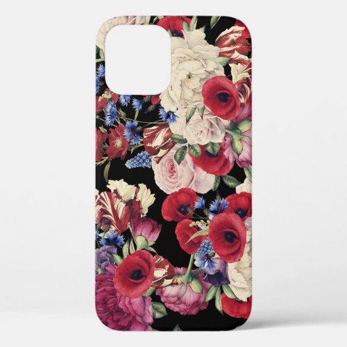 Roses Watercolor Seamless Floral Pattern iPhone 12 Case