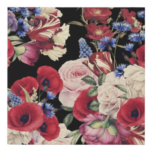 Roses Watercolor Seamless Floral Pattern Faux Canvas Print