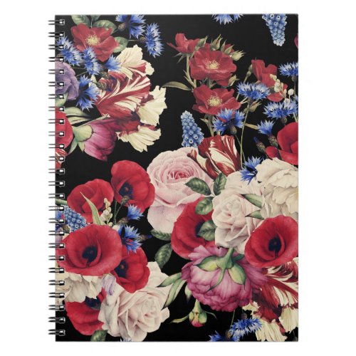 Roses Watercolor Seamless Floral Pattern Notebook