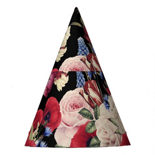 Roses Watercolor Seamless Floral Pattern Party Hat