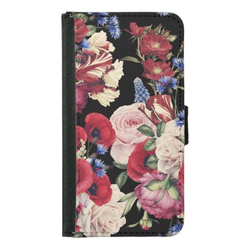 Roses Watercolor Seamless Floral Pattern Samsung Galaxy S5 Wallet Case