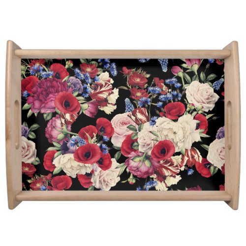 Roses Watercolor Seamless Floral Pattern Serving Tray