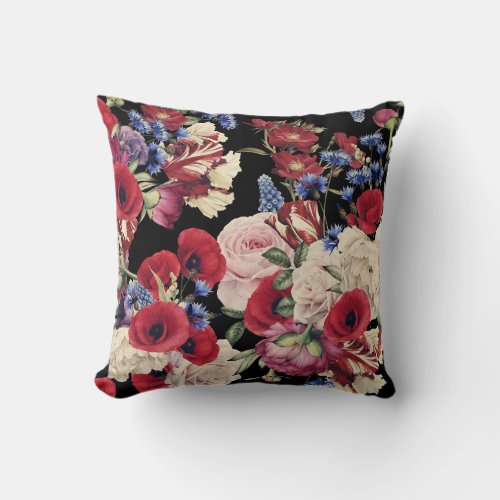 Roses Watercolor Seamless Floral Pattern Throw Pillow