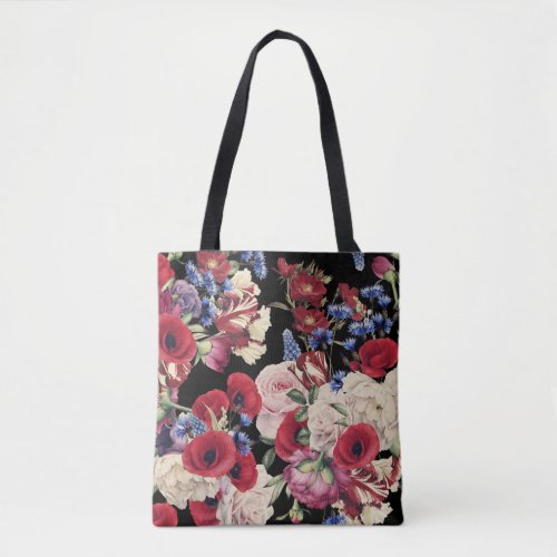 Roses Watercolor Seamless Floral Pattern Tote Bag