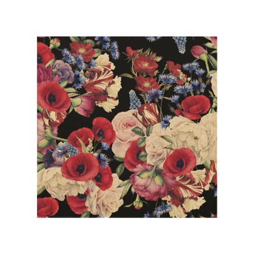 Roses Watercolor Seamless Floral Pattern Wood Wall Art