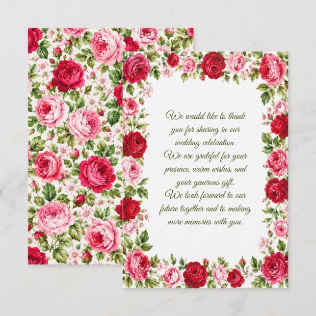 Roses Wedding Note Card (Front/Back)