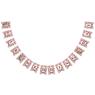 Roses White Florals Our Wedding Day Bunting Flags