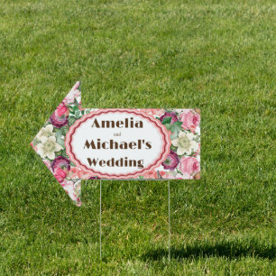 Roses White Florals Wedding Yard Sign