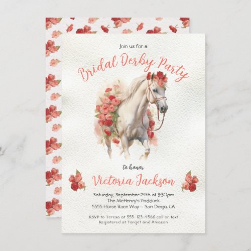 Roses white horse watercolor Derby Bridal Shower Invitation