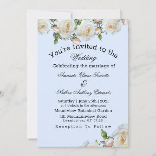 Roses White Pink Greenery Wedding Invitation