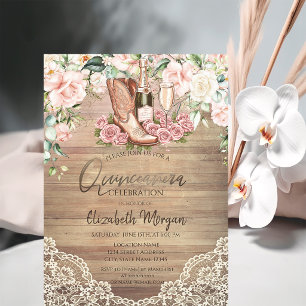 Roses Wine Boots Lace Quinceanera Invitation