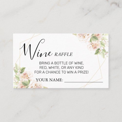 Roses Wine raffle ticket Bridal Shower card