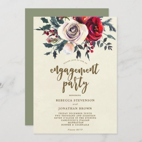 roses winter floral engagement party invitation