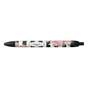 Roses with Black and White Stripes Pen
