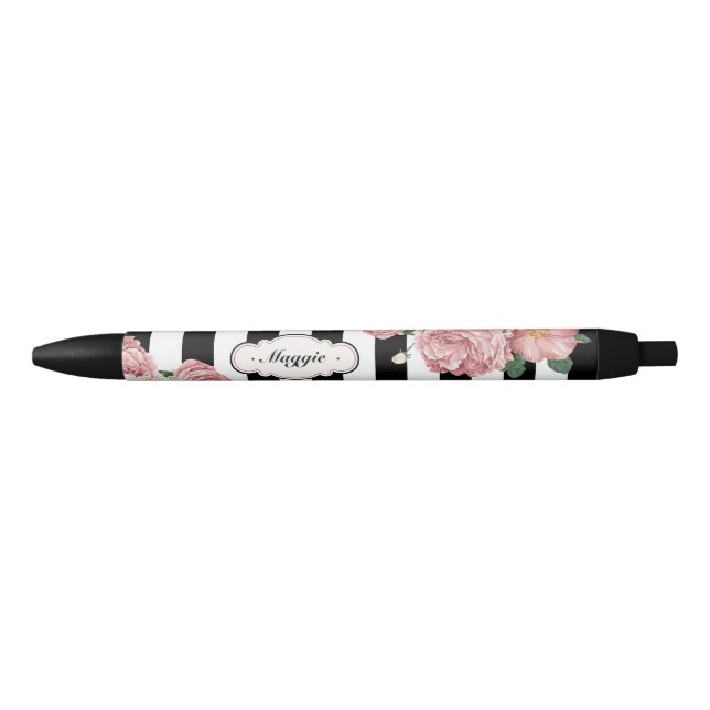 Roses with Black and White Stripes Pen (Front)
