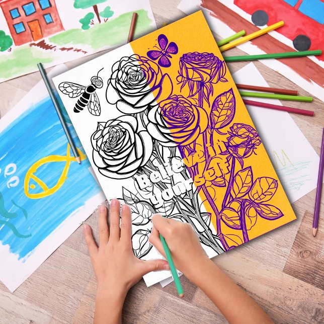 Roses with Butterfly Coloring Page Printable Poster (Customize the text OR remove then download and print out at home for therapeutic coloring fun.)