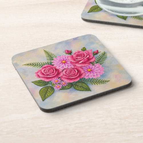 Roses with Dahlias Beverage Coaster
