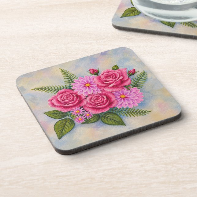 Roses with Dahlias  Beverage Coaster (Left Side)