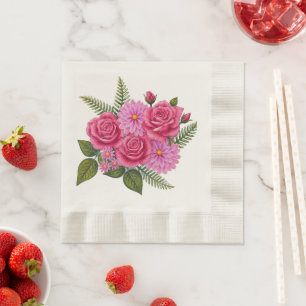 Roses with Dahlias Coined  Napkins
