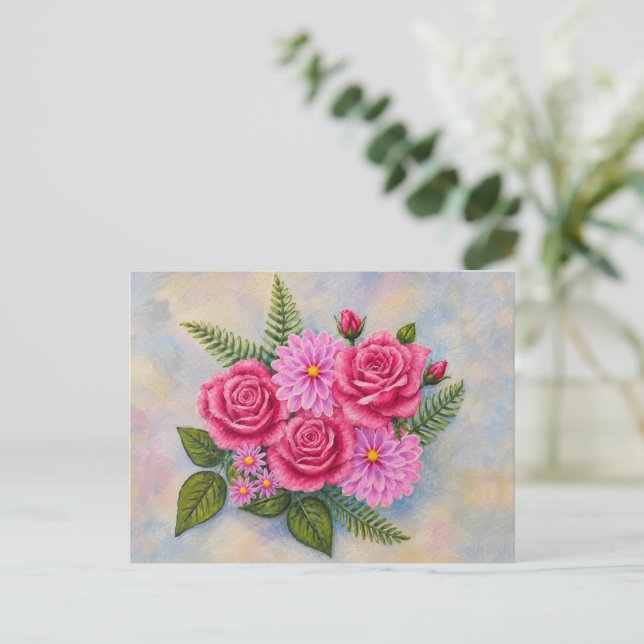 Roses with Dahlias  Postcard (Standing Front)