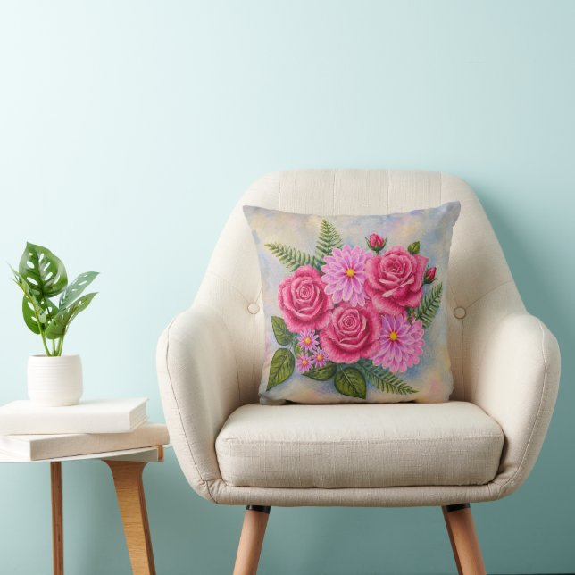 Roses with Dahlias  Throw Pillow (Chair)