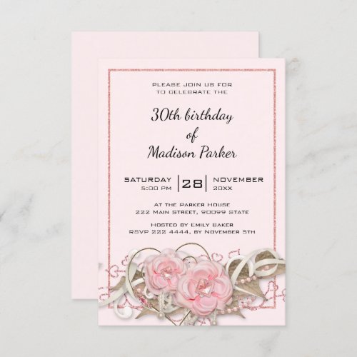 Roses with Gem Birthday Invitation