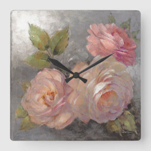 Roses with Gray Square Wall Clock