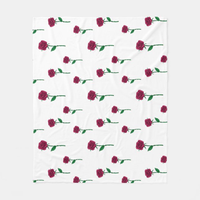 Roses with stem romantic Valentine's Day design Fleece Blanket (Front)