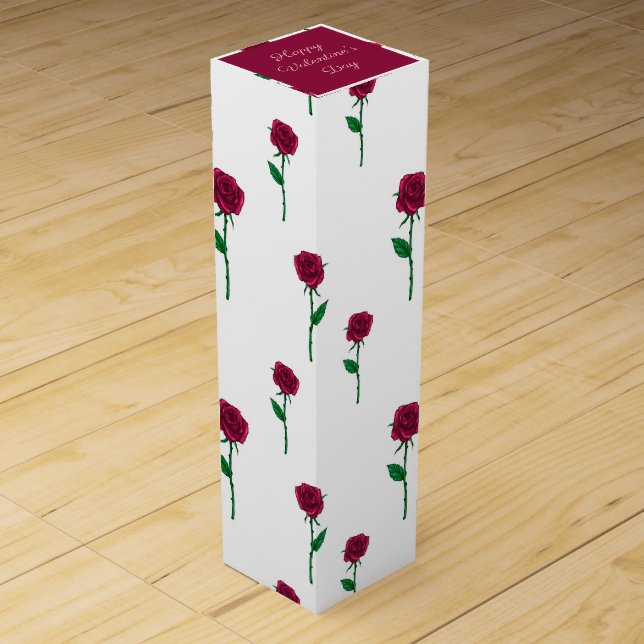 Roses with stem romantic Valentine's Day design Wine Box (Front)