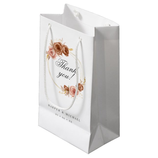 roses wreath wedding thank you small gift bag (Front Angled)