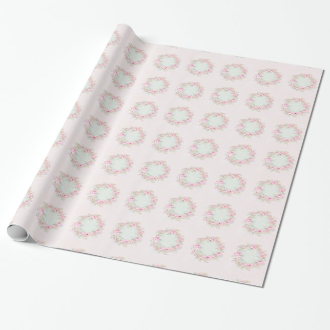 Roses Wreath Wrapping Paper Shabby Chic style (Unrolled)