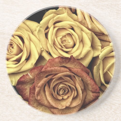 Roses yellow and red sandstone coaster