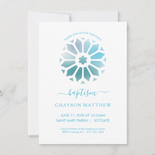 Rosette Blue Baptism Invitation