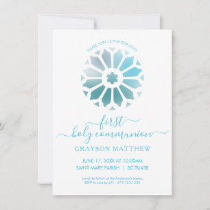 Rosette, Blue First Holy Communion Invitation