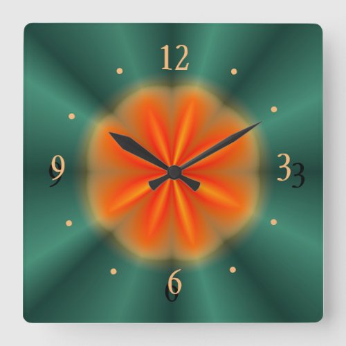 Rosette in RedOrange With Green Kitchen Clock